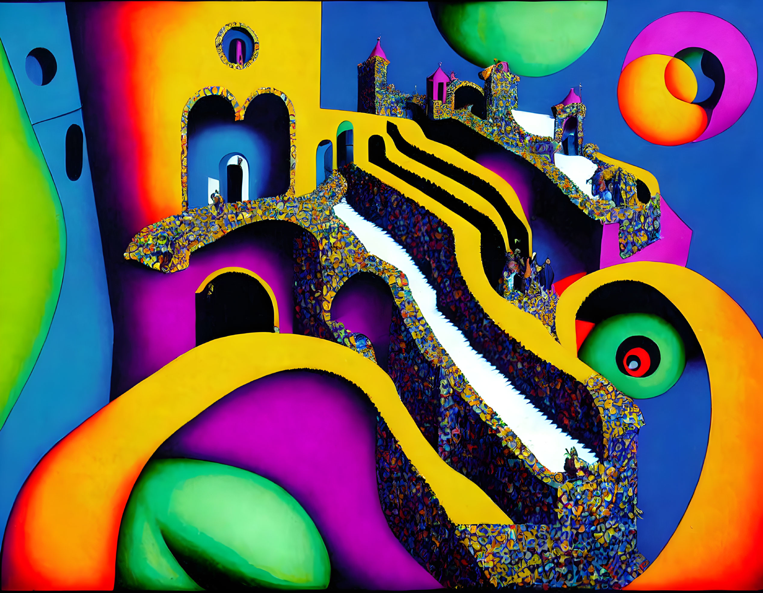 Colorful Abstract Landscape with Whimsical Structures