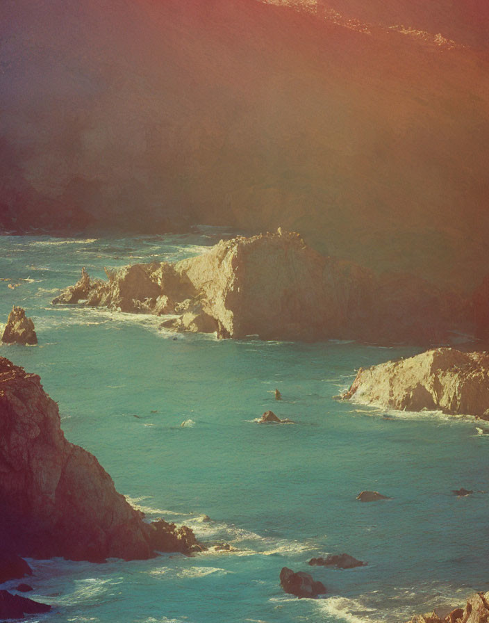 Turquoise water and rugged cliffs in coastal scene