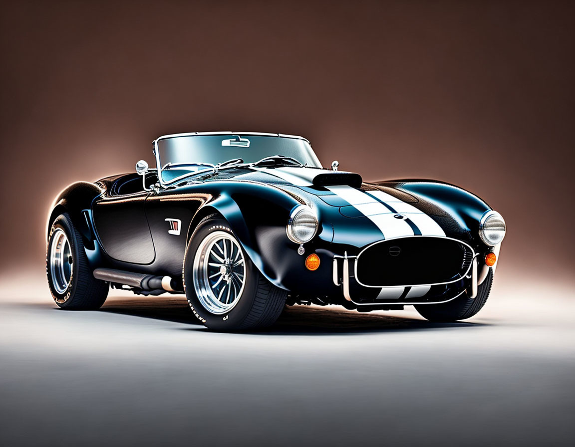 Vintage Black Sports Car with White Racing Stripes & Chrome Details