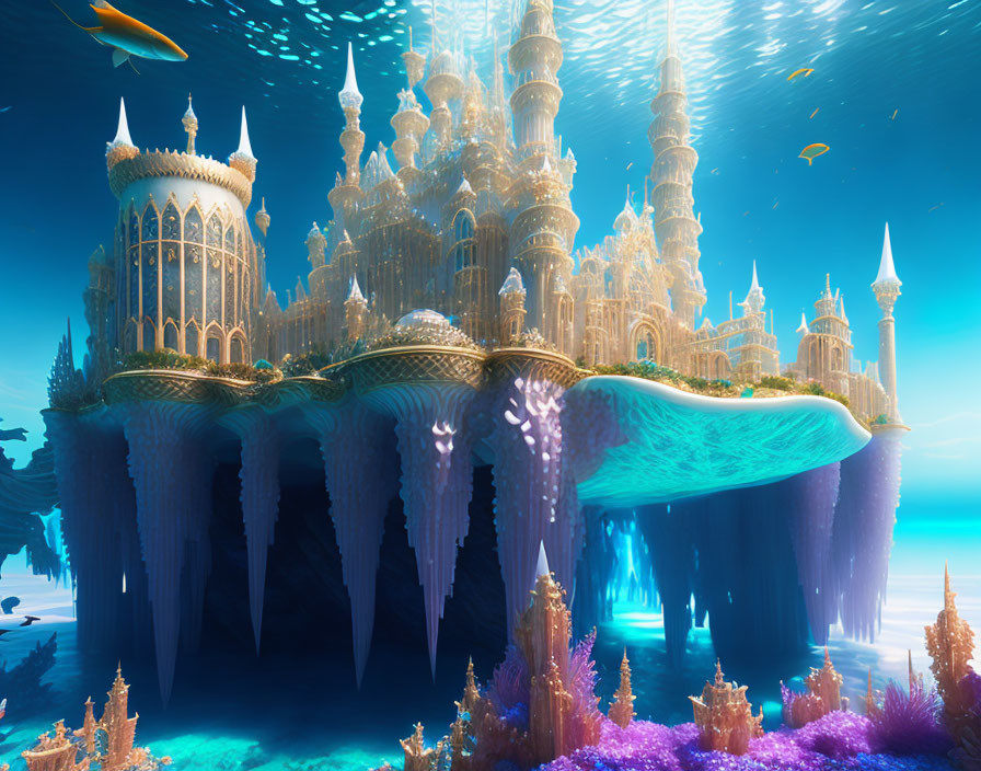 Intricate Underwater Castle Amid Coral Reefs