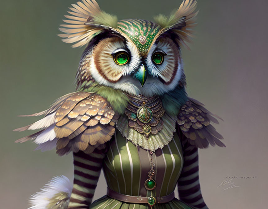 Elegant anthropomorphic owl in Victorian attire