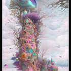 Vibrant treehouse illustration with cosmic elements