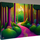 Colorful Whimsical Forest Painting with Radiant Path