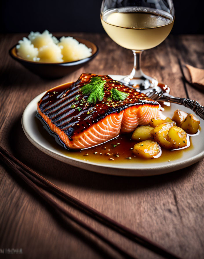 Delicious Grilled Salmon with Teriyaki Glaze and Wine