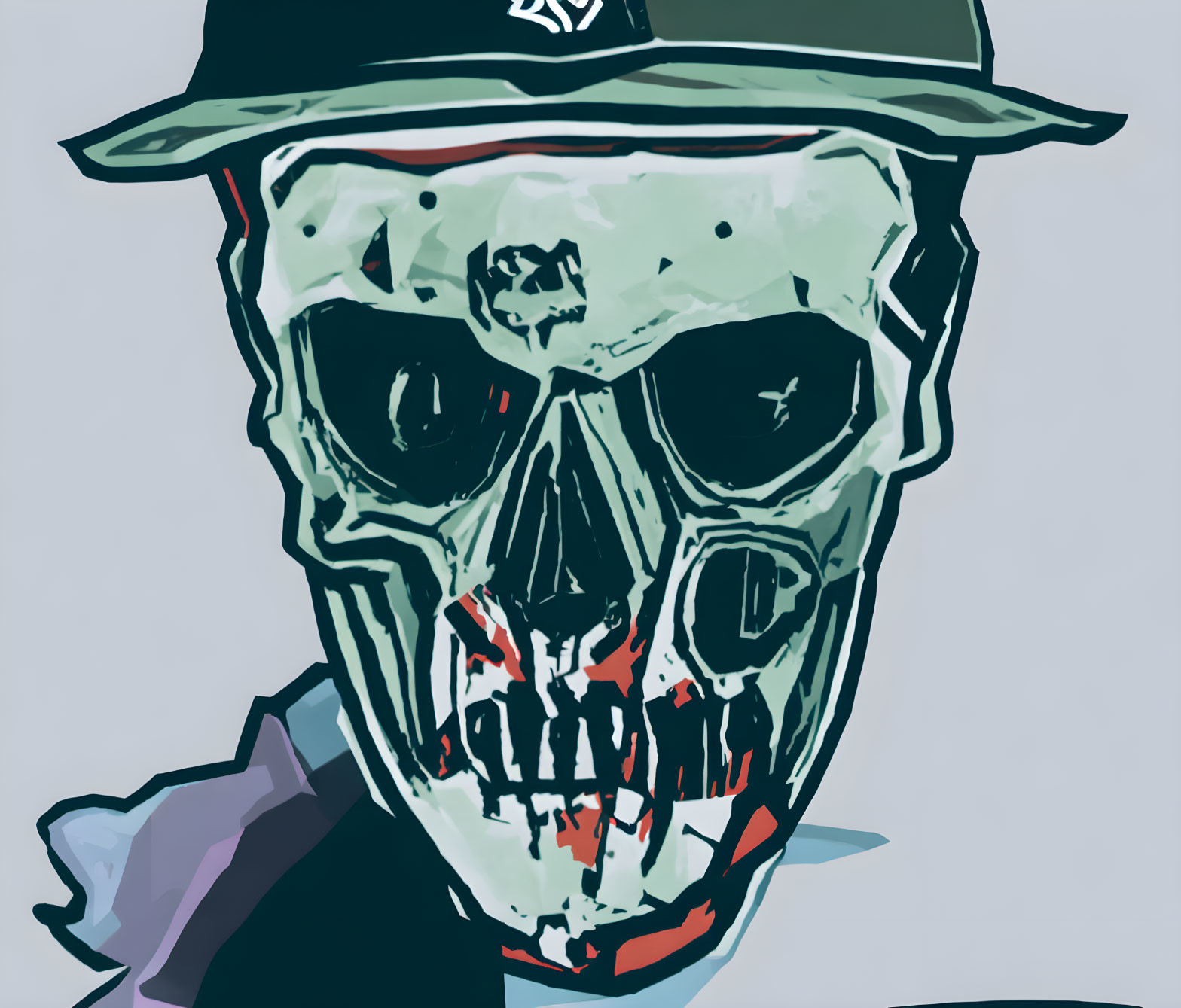 Skull with Baseball Cap Illustration and Red Accents