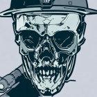 Futuristic soldier illustration with intricate mechanical helmet details