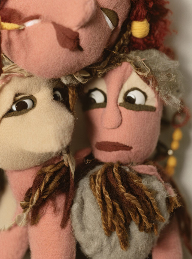 Handcrafted puppets with expressive faces and intricate details