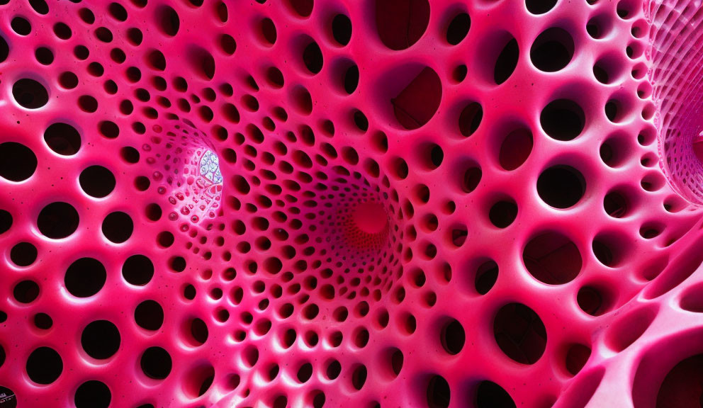 Pink porous surface with hole patterns: Abstract close-up texture