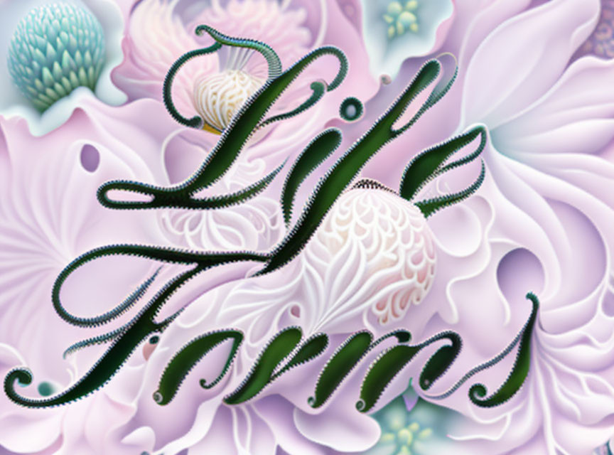 Decorative cursive script with "Life Forms" surrounded by abstract floral patterns