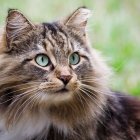 Intricate Cat Head Sculpture with Green Eyes on Soft Green Background