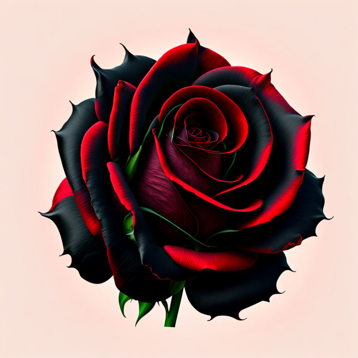 Vibrant black and red rose digital artwork on pale background