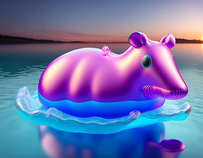 Purple Hippo-Shaped Inflatable Pool Float at Sunset