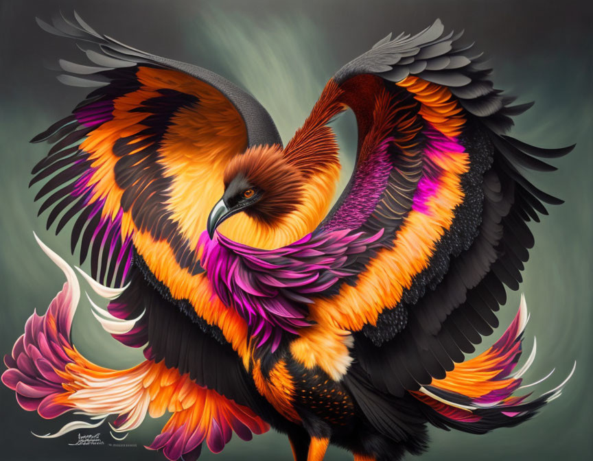 Colorful Phoenix Artwork with Orange and Purple Plumage