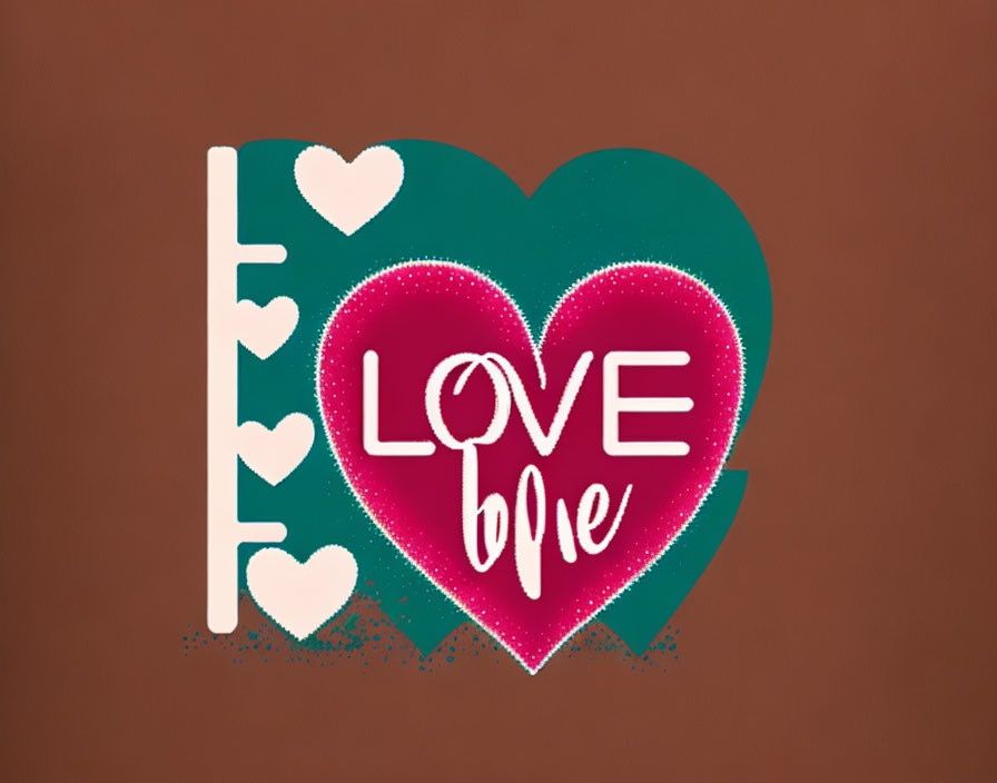 Colorful Heart Graphic with "LOVE" Phrase on Brown Background