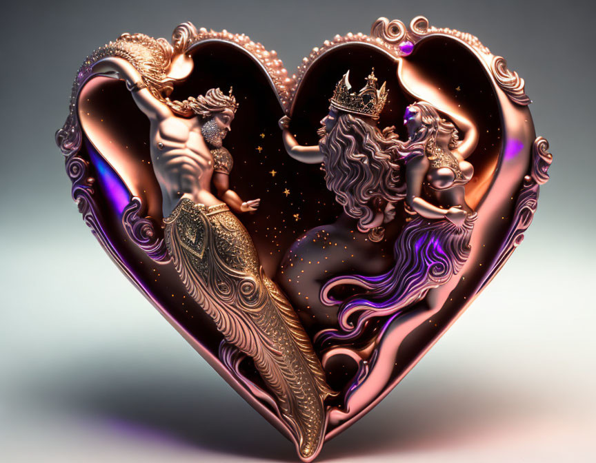 Regal couple in cosmic heart-shaped illustration