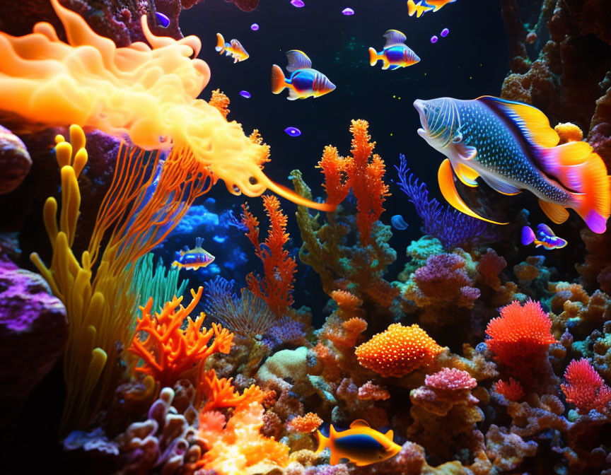 Colorful Coral Reefs and Tropical Fish in Vibrant Underwater Scene