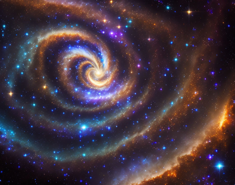 Spiral galaxy with bright stars and dust lanes in dark cosmos