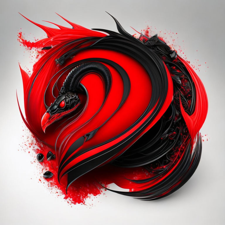 Stylized black and red serpent in abstract digital artwork