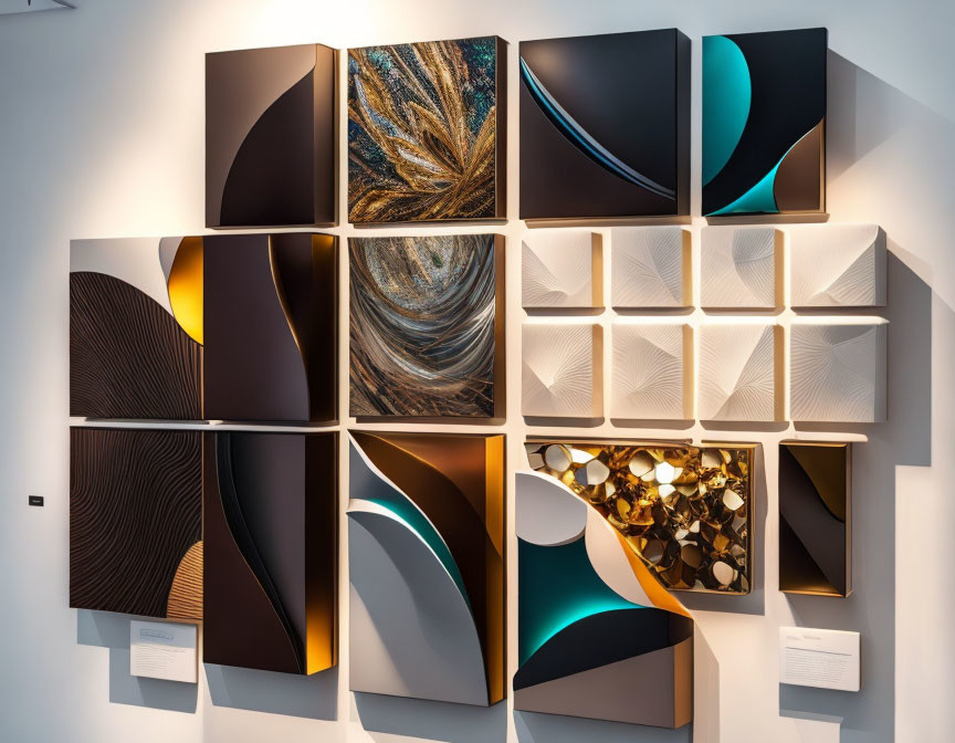 Abstract Earthy and Metallic Toned Canvas Art Installation