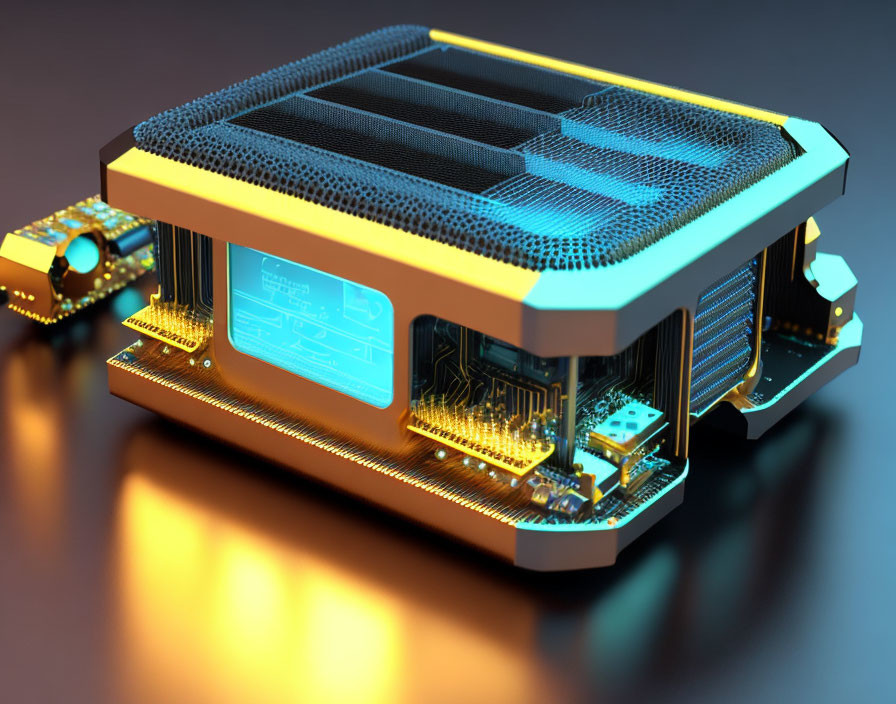 Detailed 3D Illustration of Modern CPU on Reflective Surface