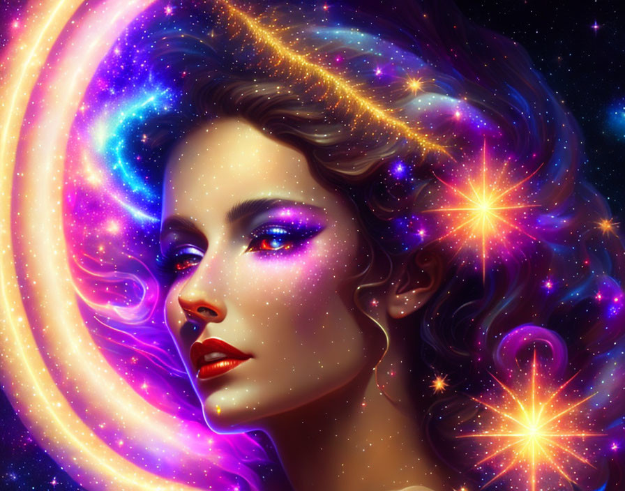 Celestial-themed digital artwork with vibrant cosmic colors and galaxy motif