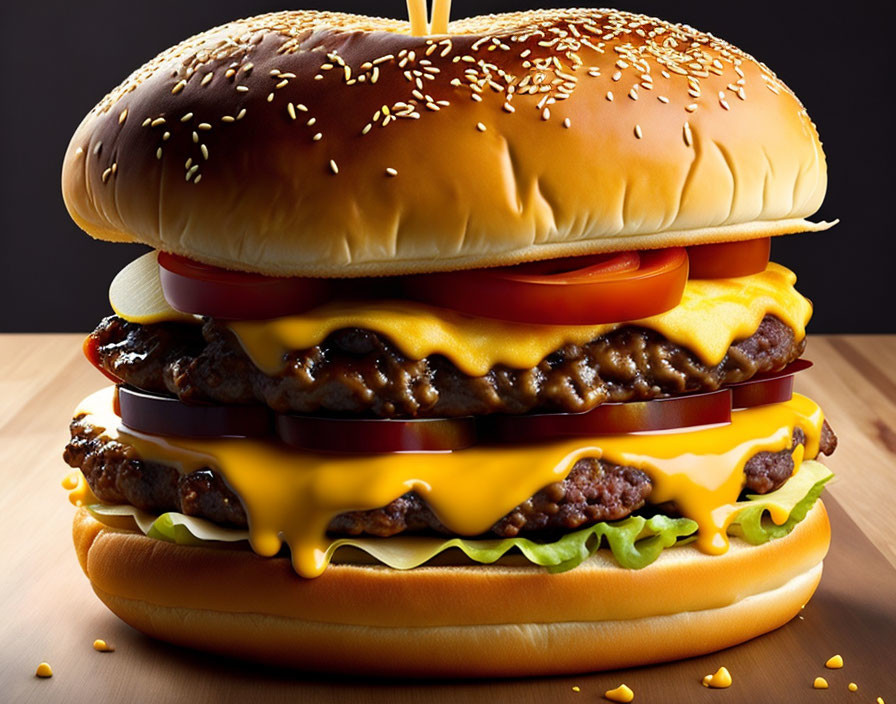 Double Cheeseburger with Sesame Seed Bun, Beef Patties, Melted Cheese, Lett