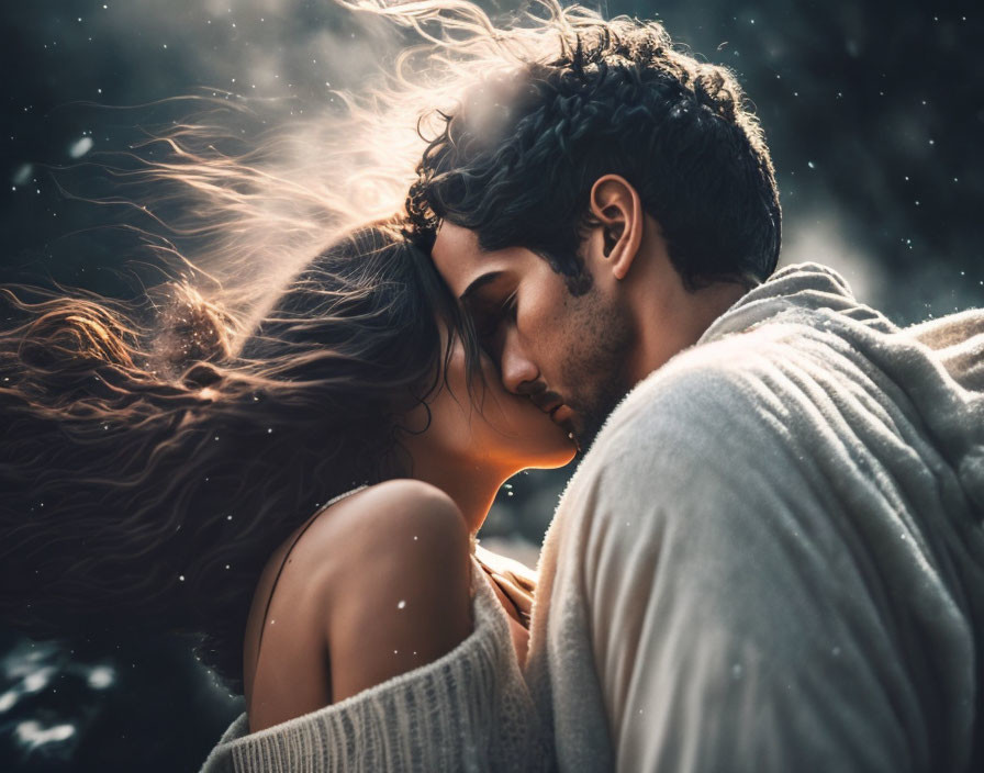 Intimate couple portrait in dreamy soft-focus ambiance