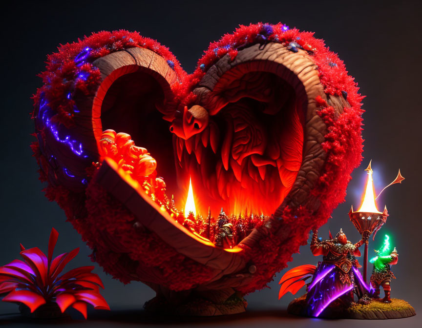 Colorful Heart-Shaped Dragon Nest in Fantasy Scene