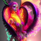 Ethereal women with glowing wings in neon hues