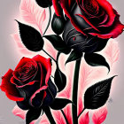 Vibrant red roses with black edges on soft pink background