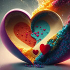 Colorful Heart-Shaped Object with Cosmos Design and Celestial Background