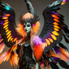 Elaborate Costume with Feathered Headdress and Wings