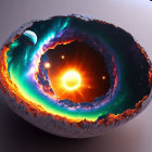 Illustration of Planet's Cross-Section: Rocky Crust & Glowing Core