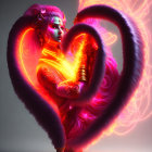 Purple-haired female character with wings and flame in heart-shaped border.