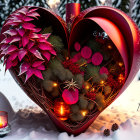 Heart-shaped Christmas ornament with festive decorations in snowy scene