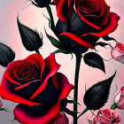 Stylized red roses with black accents on grey background