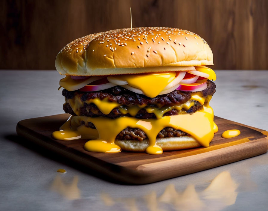 Cheeseburger with Double Beef Patties and Onions on Sesame Bun