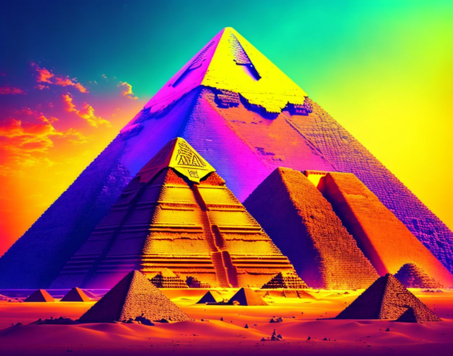 Colorful Psychedelic Egyptian Pyramids with Gradient Colors