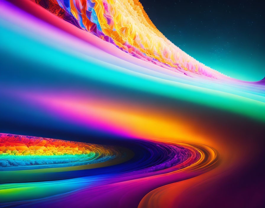 Colorful digital artwork: Multicolored waves under starry night sky