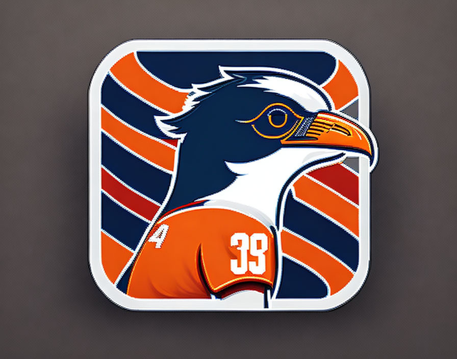 Eagle head graphic with jersey number 39 in orange, blue, and white on gray background