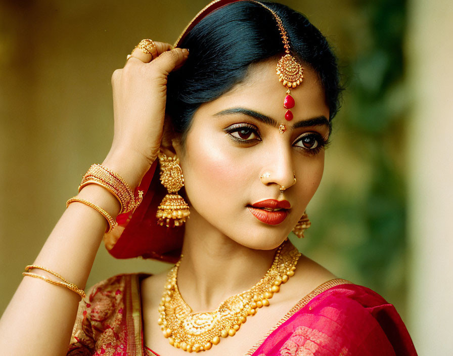 Traditional Indian Jewelry and Attire on Elegant Woman