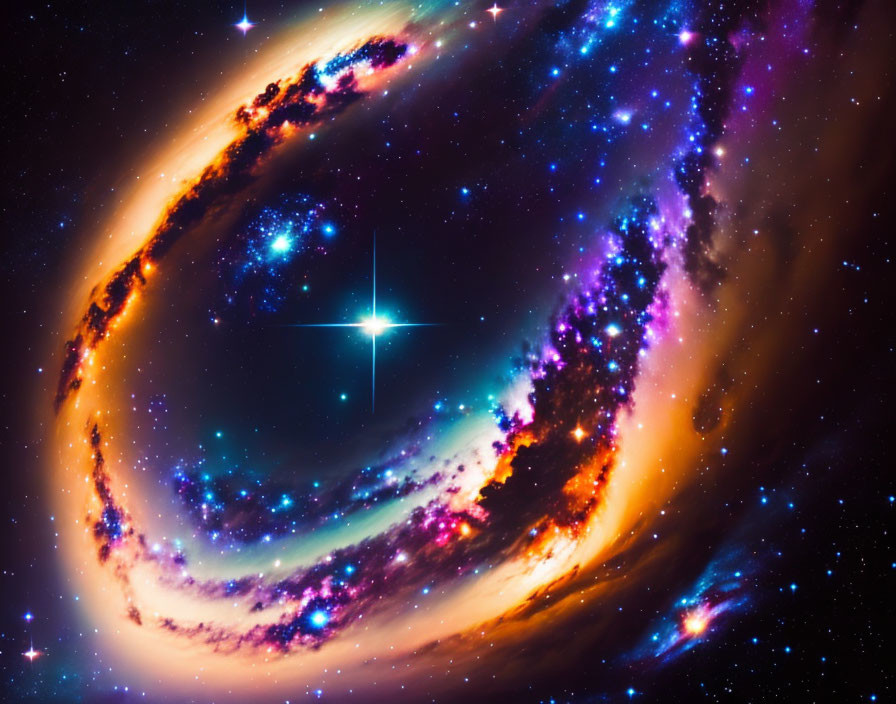 Colorful Galaxy Image with Stars and Nebulae in Blue, Purple, and Orange