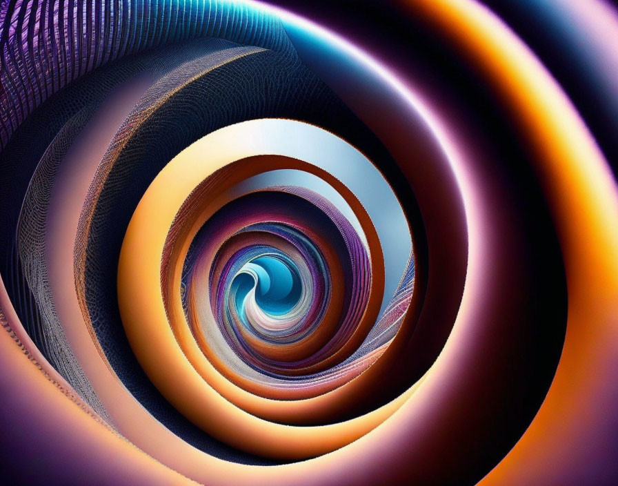 Vivid Digital Abstract Spiral in Purple, Orange, and Blue Hues