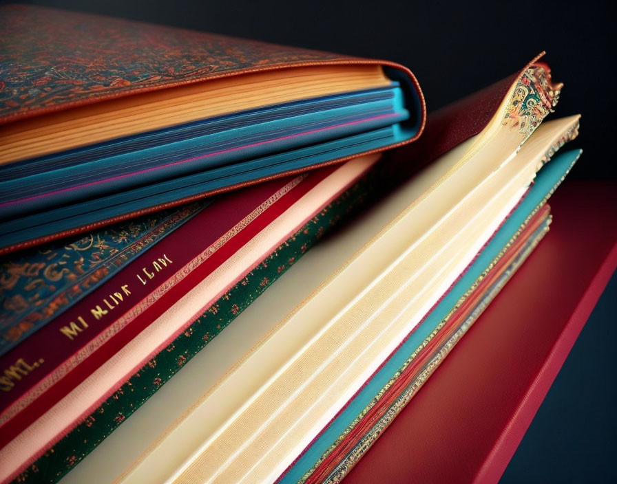 Colorful Hardcover Books with Intricate Designs on Spines and Covers