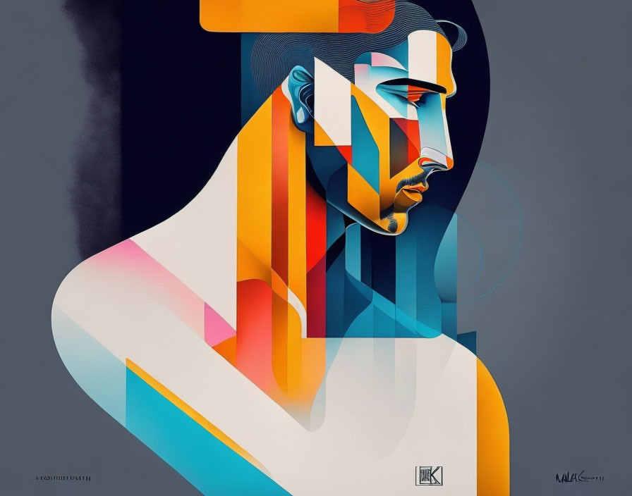 Colorful Abstract Human Profile with Geometric Shapes on Dark Background