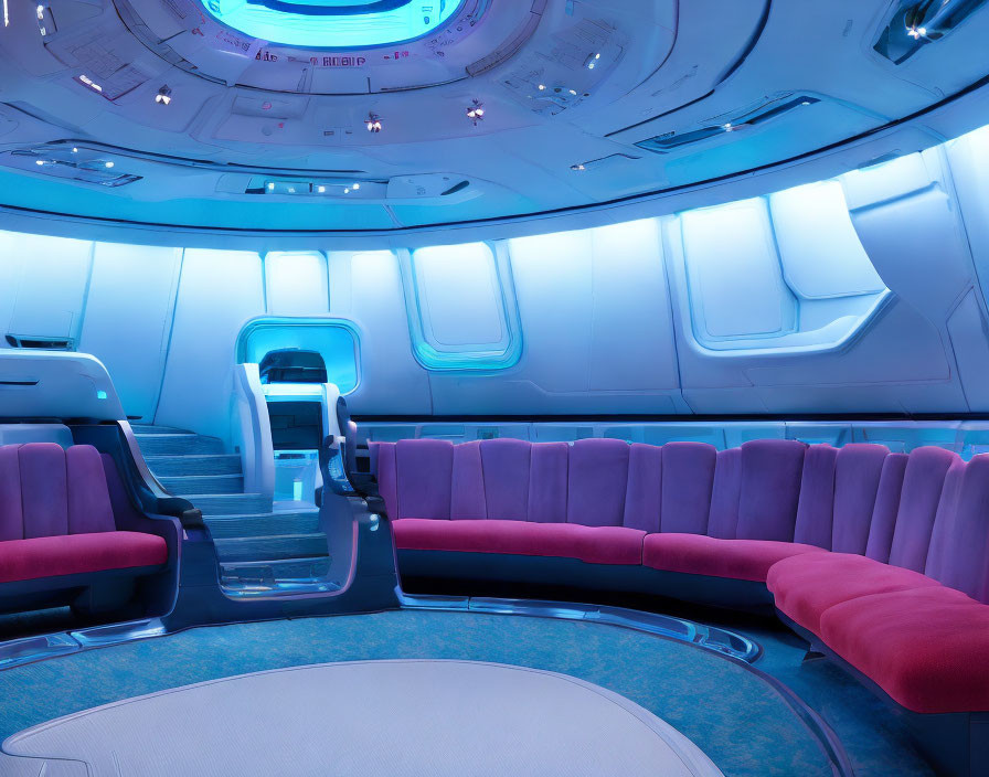 Modern Circular Velvet Seating in Futuristic Interior Design