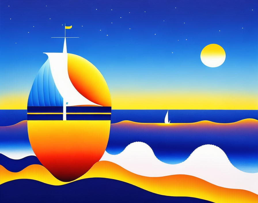 Colorful Stylized Sunset Seascape Painting