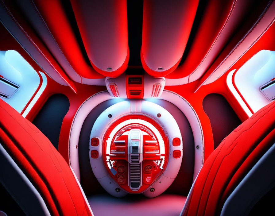 Sleek Red and White Seats in Futuristic Vehicle Interior