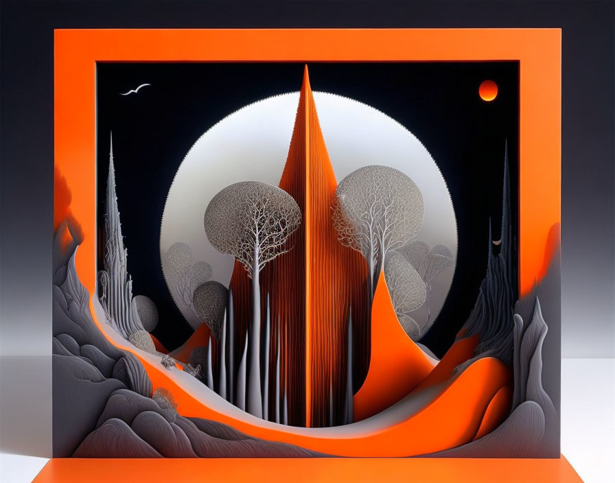 Layered Landscape Paper Art: 3D Sun, Moon, Trees