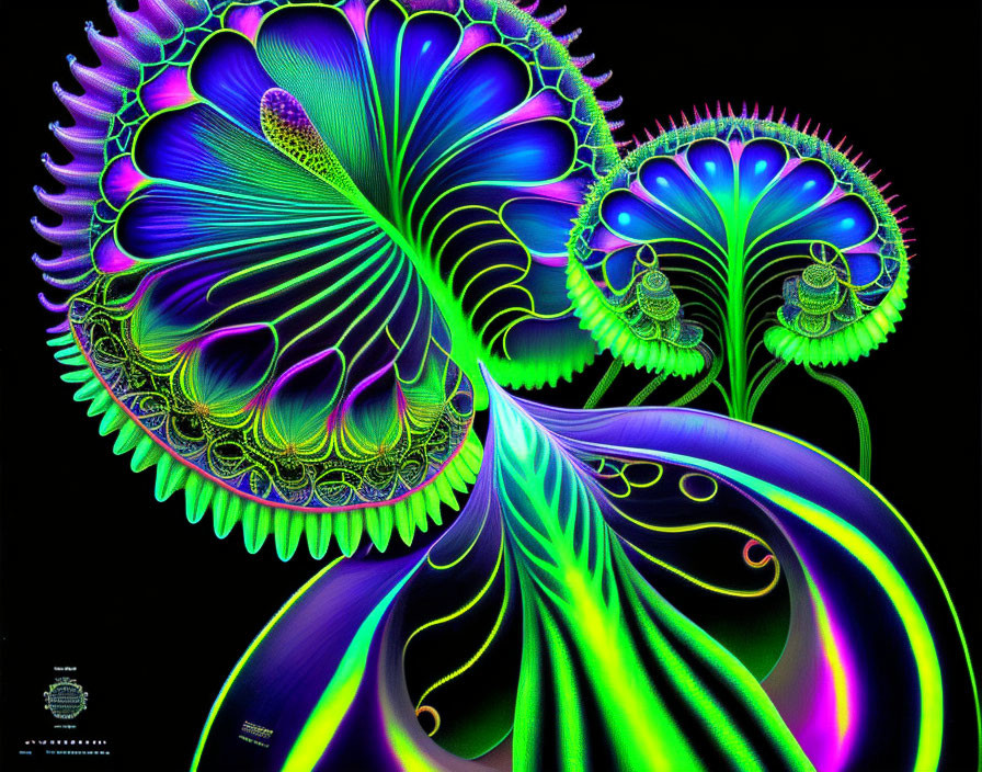 Abstract Fractal Flower Patterns in Neon Colors